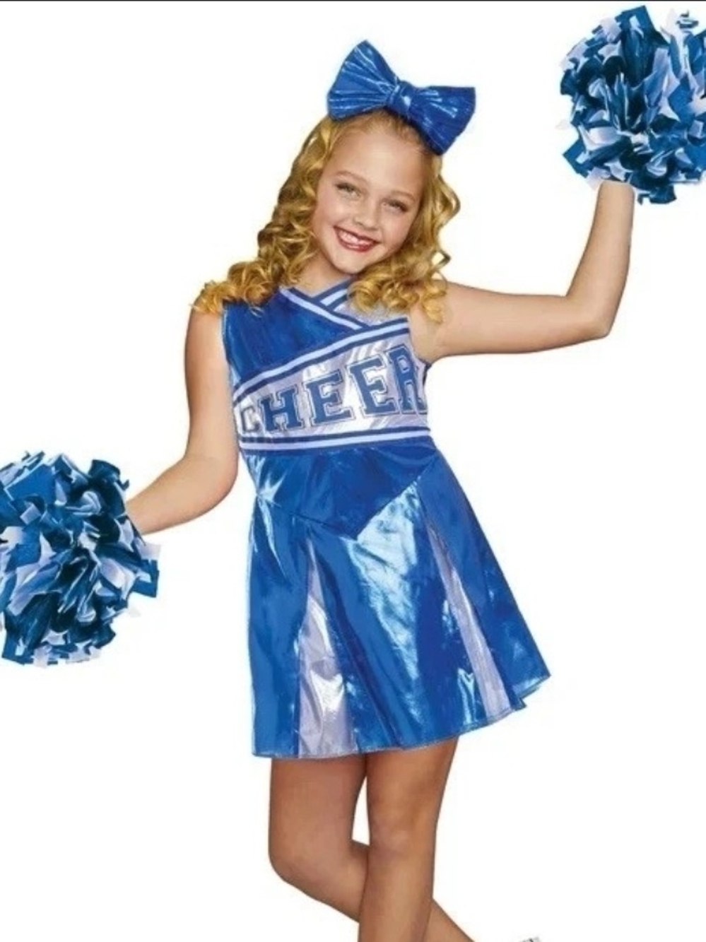 Girls Blue Cheerleader Costume with Bow And Pom Pom